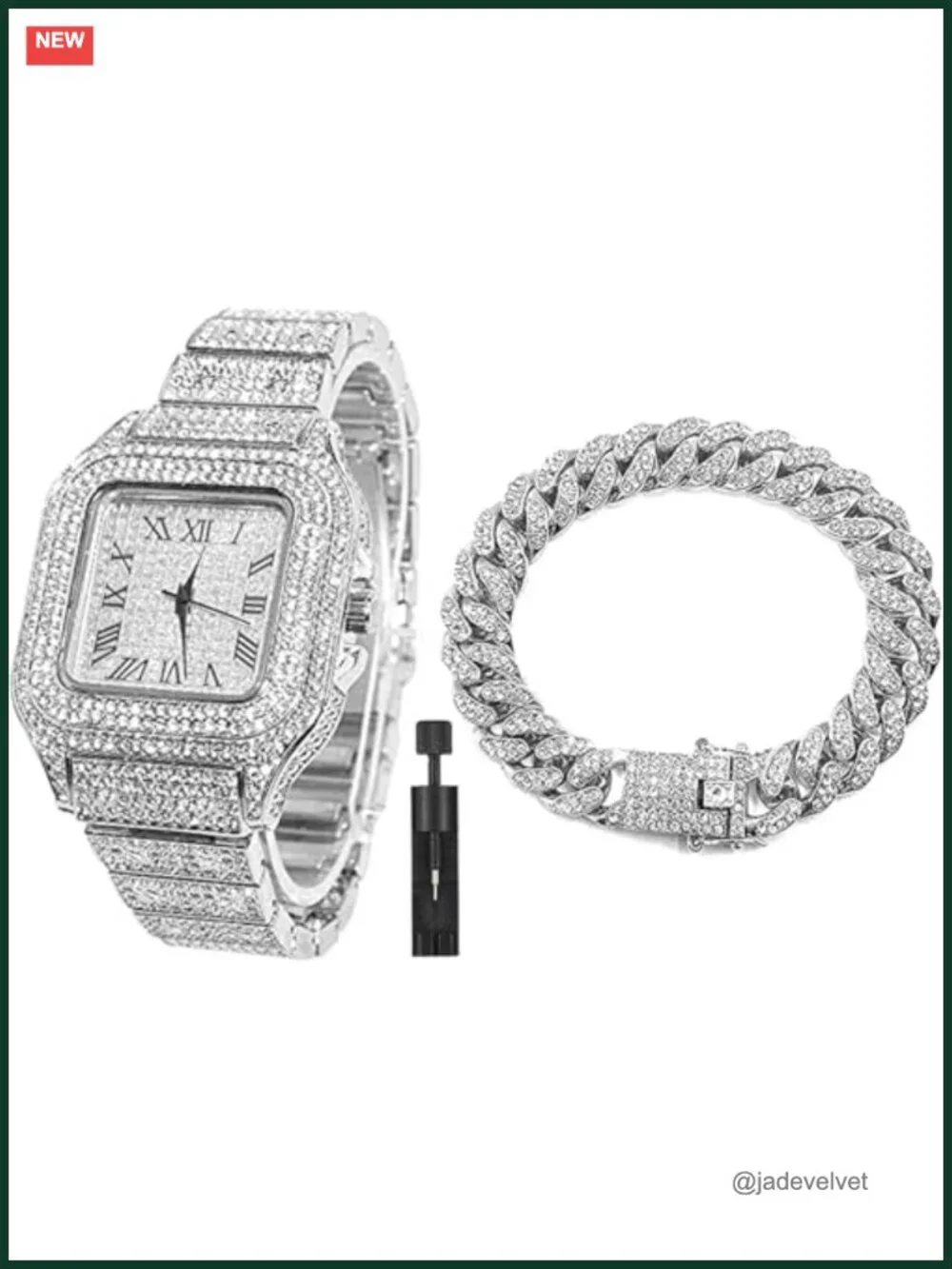 Iced Out Watch CZ Gold Plated Quartz Bracelet Watch 40mm Roman Numerals
